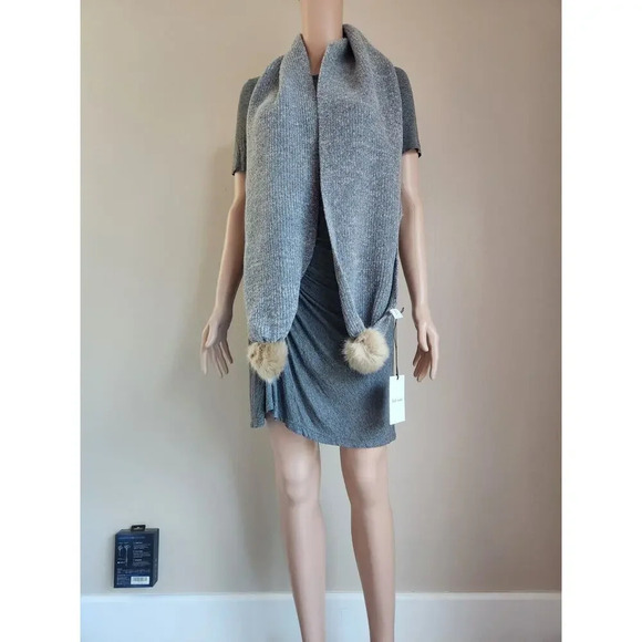 NWT PAUL SMITH Pom Pom Lambswool Scarf Grey 9'' x 66'' - Picture 1 of 11